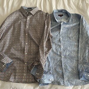 2 Johnston & Murphy Men's XL Blue & Brown Long Sleeve Button Down Shirts design